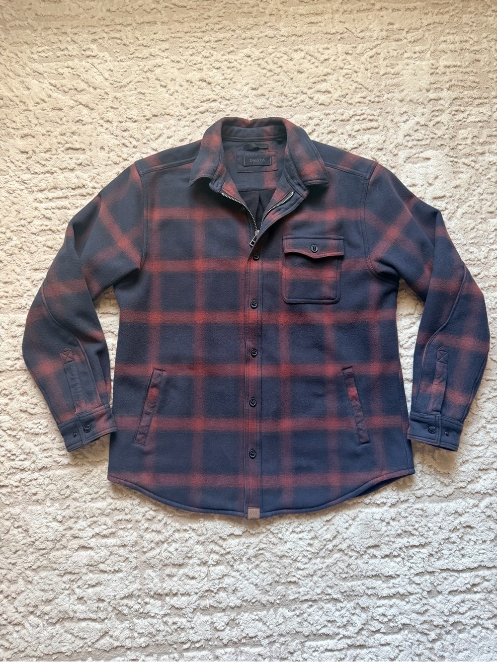 Unknown Brand Men's Navy and Red Plaid Zipper Button-Down Shirt Jacket